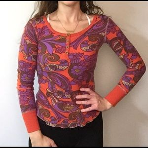 Long Sleeve Patterned Henley Top